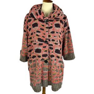 Damee Multicolor Abstract Animal Print Button 3/4 Sleeve Sweater XL Boho Hippie